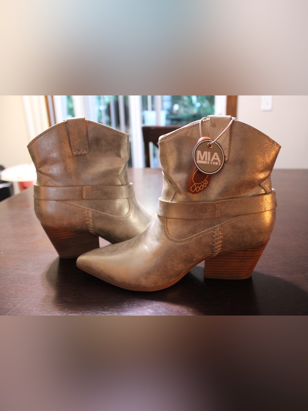MIA Metallic Taupe Cowboy Ankle Boot CLEMENT - GOLD - Picture 1 of 7